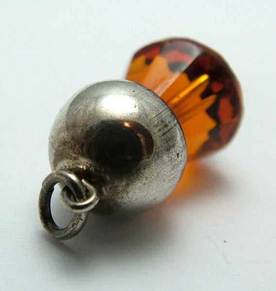 Vintage 1960's Silver & Amber Glass Thistle Flower Charm Silver Charm - Sandy's Vintage Charms
