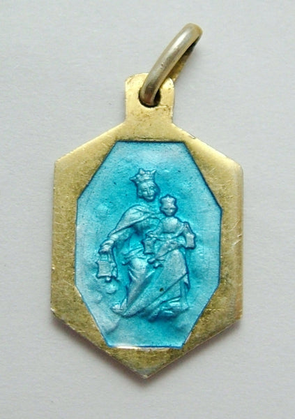 Vintage 1920's/30's Silver Gilt & Blue Enamel Religious Charm 1920s-1950s Charm - Sandy's Vintage Charms