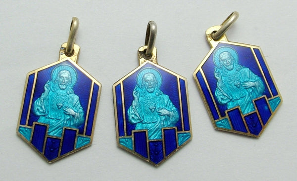 Vintage 1920's/30's Silver Gilt & Blue Enamel Religious Charm 1920s-1950s Charm - Sandy's Vintage Charms