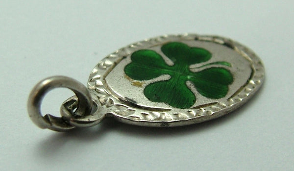 Antique c1915 Silver & Green Enamel Lucky Four Leaf Clover Charm Antique Charm - Sandy's Vintage Charms