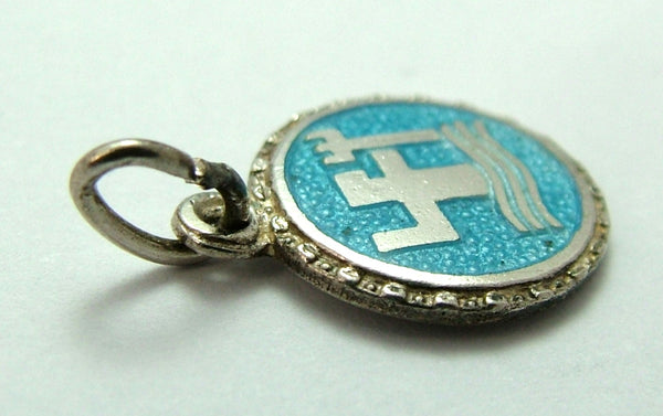 Small 1950's Silver & Turquoise Enamel Aquarius Zodiac Disc Charm Enamel Charm - Sandy's Vintage Charms