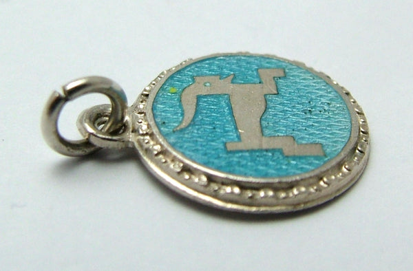 Small 1950's Silver & Turquoise Enamel Capricorn Zodiac Disc Charm Enamel Charm - Sandy's Vintage Charms