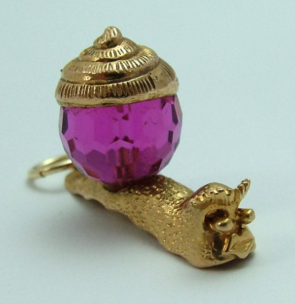 Large Vintage 1970's 9ct Gold & Pink Crystal Snail Charm HM 1972 Gold Charm - Sandy's Vintage Charms