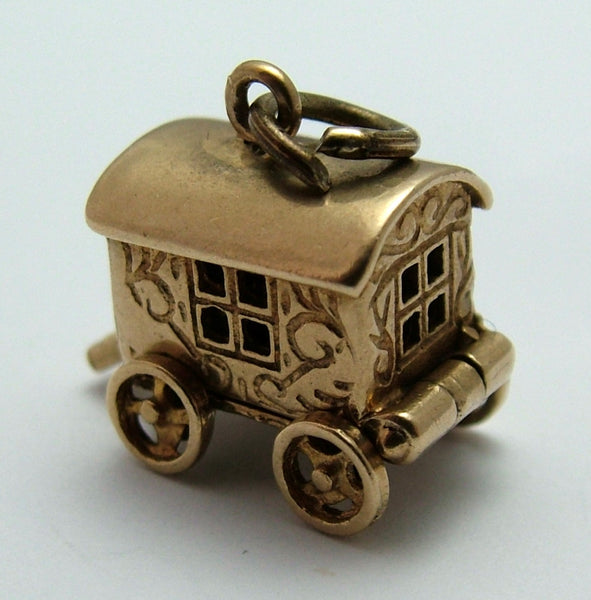 Vintage 1970's 9ct Gold Opening Gypsy Caravan Charm Painted Fortune Teller Inside Gold Charm - Sandy's Vintage Charms