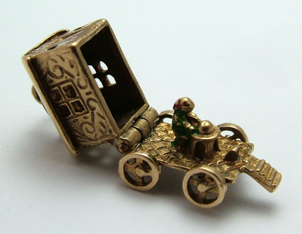 Vintage 1970's 9ct Gold Opening Gypsy Caravan Charm Painted Fortune Teller Inside Gold Charm - Sandy's Vintage Charms