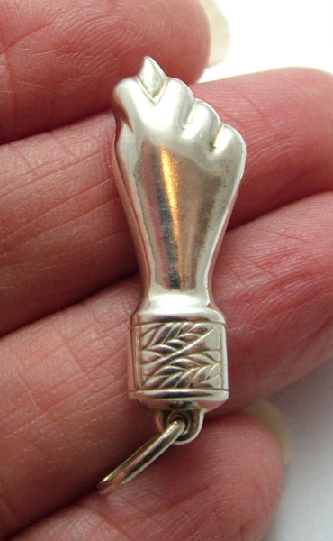Large Vintage 1980’s Hollow Silver Figa Hand Charm Silver Charm - Sandy's Vintage Charms