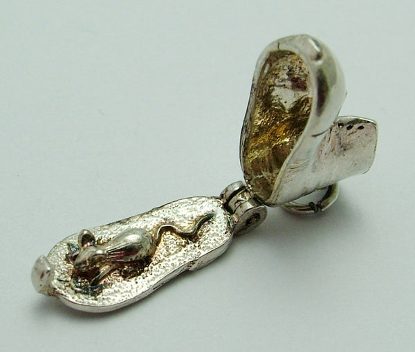 Vintage 1970's Silver Opening Boot Charm Mouse Inside Silver Charm - Sandy's Vintage Charms