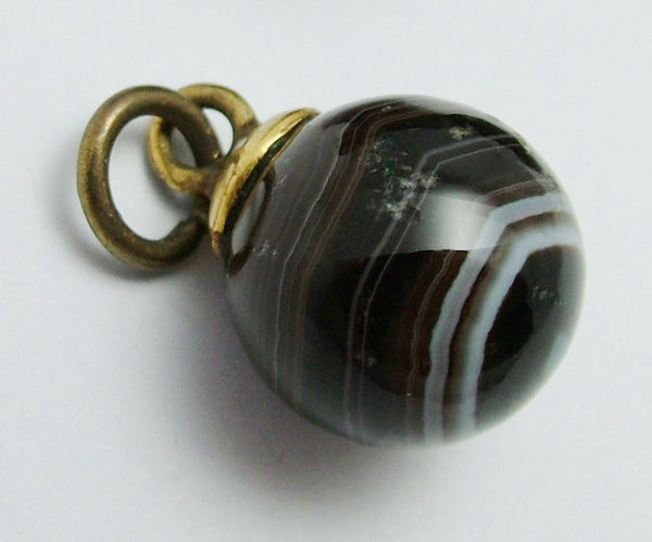Antique Victorian c1900 Gilt Brass & Banded Agate Button Charms x 7 Antique Charm - Sandy's Vintage Charms