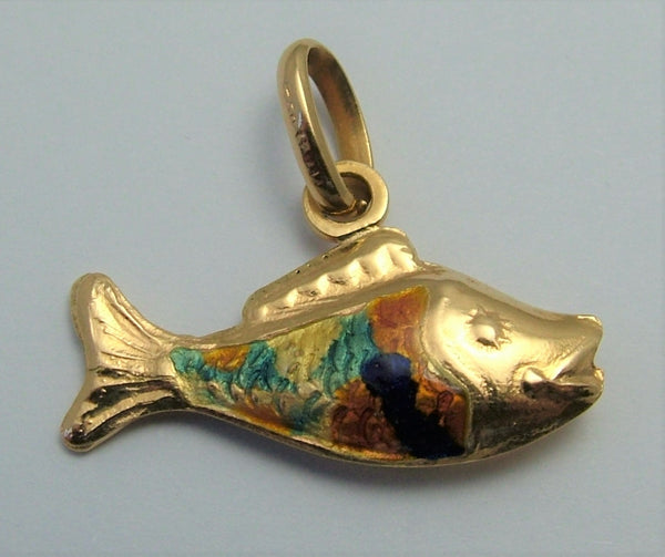 Vintage 1980’s Solid 18ct 18k Gold & Enamel Fish Charm Gold Charm - Sandy's Vintage Charms