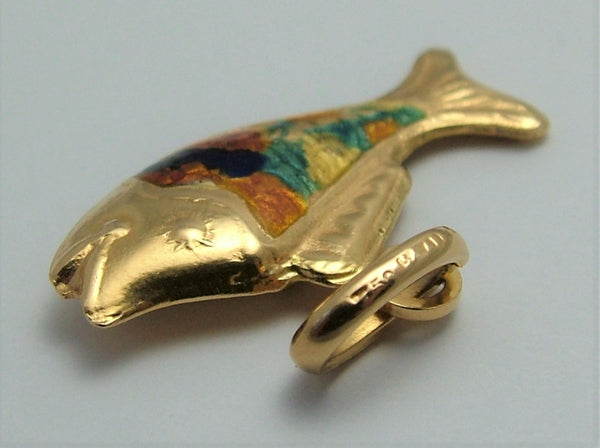 Vintage 1980’s Solid 18ct 18k Gold & Enamel Fish Charm Gold Charm - Sandy's Vintage Charms