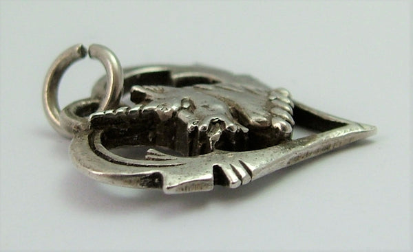 Vintage 1960's Solid Silver Heraldic Unicorn Heart Charm Silver Charm - Sandy's Vintage Charms