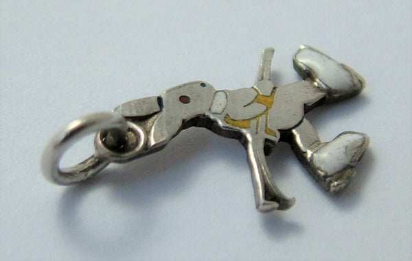 Small 1950's Silver & Enamel Rabbit with Skis Charm Enamel Charm - Sandy's Vintage Charms
