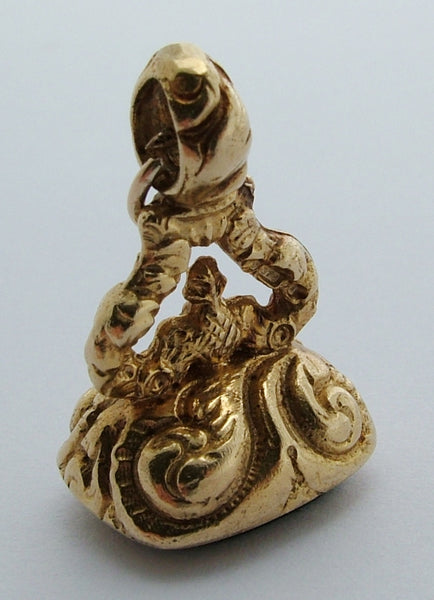 1970's 9ct Gold Fob Seal Charm With Bloodstone Matrix Gold Charm - Sandy's Vintage Charms