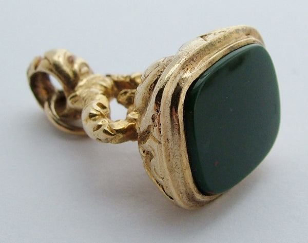 1970's 9ct Gold Fob Seal Charm With Bloodstone Matrix Gold Charm - Sandy's Vintage Charms