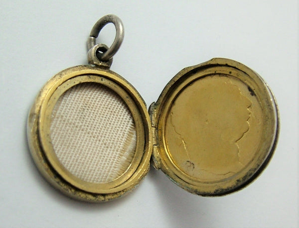 Antique Victorian Silver & Enamel Locket Charm with George III Coin c1820 Antique Charm - Sandy's Vintage Charms