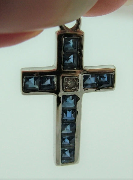 Modern Secondhand Solid 18k 18ct White Gold, Sapphire & Diamond Cross Charm Gold Charm - Sandy's Vintage Charms