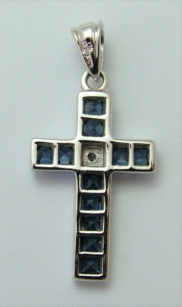 Modern Secondhand Solid 18k 18ct White Gold, Sapphire & Diamond Cross Charm Gold Charm - Sandy's Vintage Charms