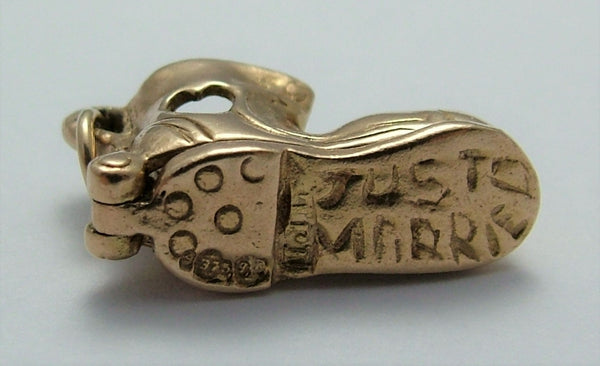 Vintage 1960's 9ct Gold Opening “Just Married” Boot Charm With Enamel Bride & Groom Inside Gold Charm - Sandy's Vintage Charms