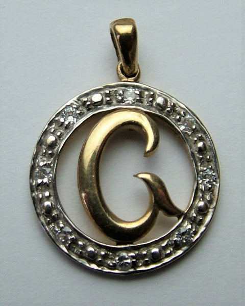Vintage 1990's Solid 9ct Gold CZ Set Circular Initial Letter Charm Gold Charm - Sandy's Vintage Charms