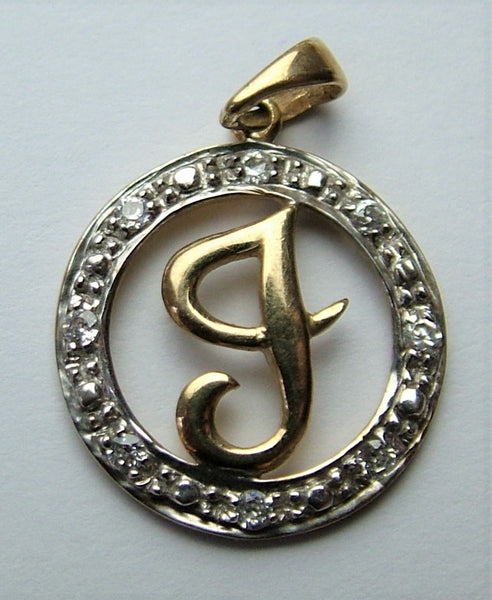 Vintage 1990's Solid 9ct Gold CZ Set Circular Initial Letter Charm Gold Charm - Sandy's Vintage Charms