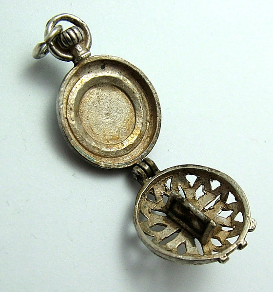 Vintage 1960's Silver Opening Nuvo Pocket Watch Charm with Hourglass Inside Silver Charm - Sandy's Vintage Charms