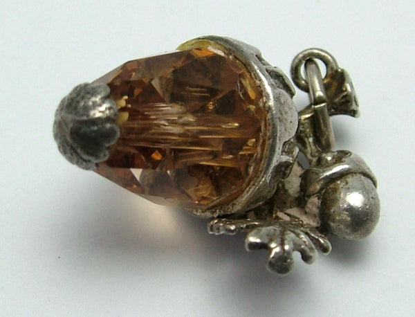 Vintage 1960's Nuvo Silver & Brown Crystal Acorn Charm Silver Charm - Sandy's Vintage Charms