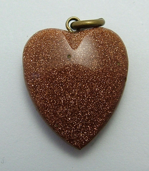 Antique Edwardian Goldstone Heart Charm with Metal Bale Antique Charm - Sandy's Vintage Charms