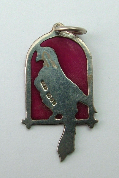 Vintage 1960's Silver Parrot or Bird Charm with Translucent Pink Background HM1962 Silver Charm - Sandy's Vintage Charms