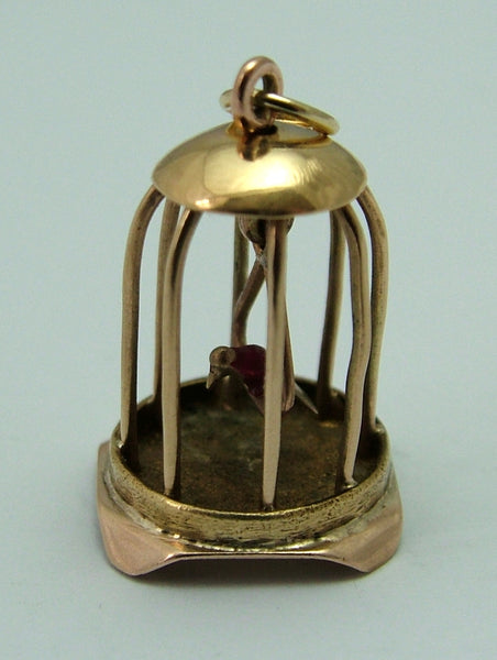 Vintage 1950's 9ct Gold Birdcage Charm with Moving Enamel Bird Inside Gold Charm - Sandy's Vintage Charms