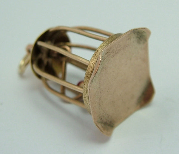 Vintage 1950's 9ct Gold Birdcage Charm with Moving Enamel Bird Inside Gold Charm - Sandy's Vintage Charms