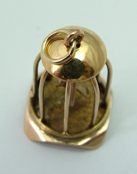 Vintage 1950's 9ct Gold Birdcage Charm with Moving Enamel Bird Inside Gold Charm - Sandy's Vintage Charms
