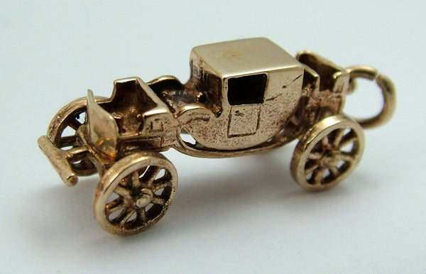 Vintage 1970's 9ct Gold Horse-drawn Carriage Charm with Moving Wheels Gold Charm - Sandy's Vintage Charms
