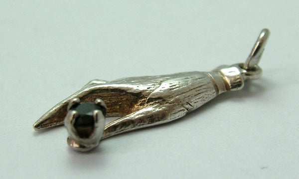 Vintage 1980’s Silver Hand Charm Holding a Blue Jewel Silver Charm - Sandy's Vintage Charms