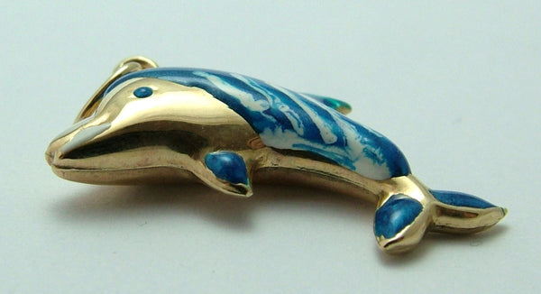 Vintage 1990's Italian 9ct Gold & Blue Enamel Bottlenose Dolphin Charm Gold Charm - Sandy's Vintage Charms