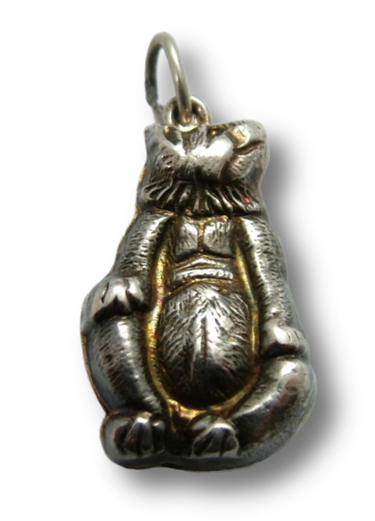 Large Antique Edwardian c1910 Silver Puffed Bear Charm with Neck Ruff Antique Charm - Sandy's Vintage Charms