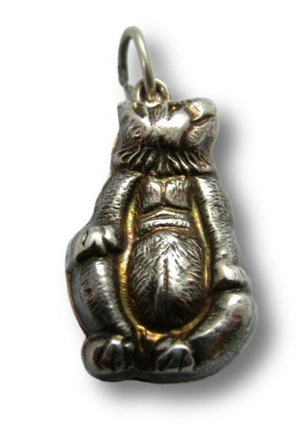 Large Antique Edwardian c1910 Silver Puffed Bear Charm with Neck Ruff Antique Charm - Sandy's Vintage Charms