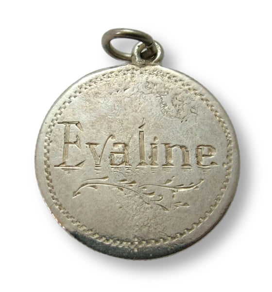 Antique Victorian Silver Engraved Shilling Love Token Coin Charm “Evaline” Love Token - Sandy's Vintage Charms