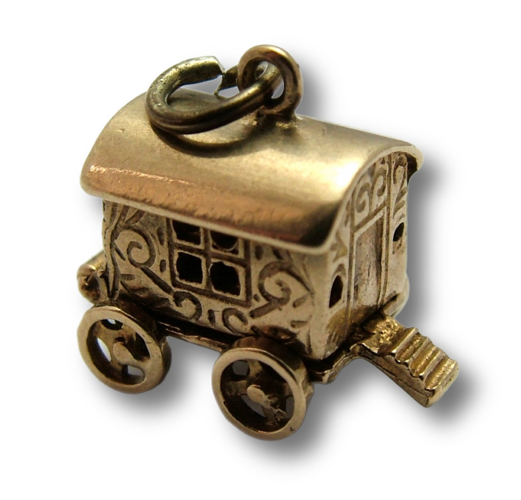 Vintage 1970's 9ct Gold Opening Gypsy Caravan Charm Painted Fortune Teller Inside Gold Charm - Sandy's Vintage Charms