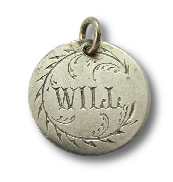 Antique Victorian Silver Engraved Love Token Coin Charm "WILL" Love Token - Sandy's Vintage Charms